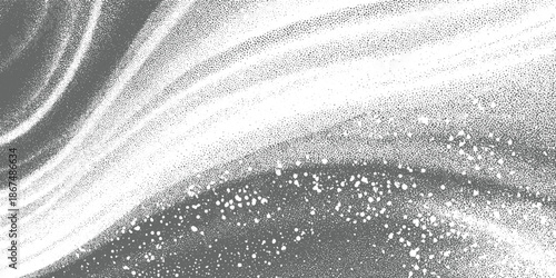 Abstract gray and white stippled texture with curved lines and scattered dots background