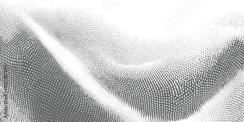 Grey and white halftone pattern forming abstract wavy landscape background texture