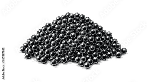 Engraved vintage style illustration depicting a mound of glistening black caviar, perfect for luxury food packaging, restaurant menus, or gourmet product advertisements.