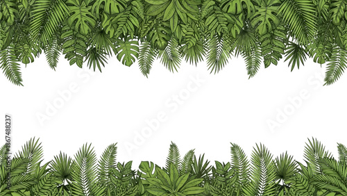 A serene lush greenery border framing a clean white space