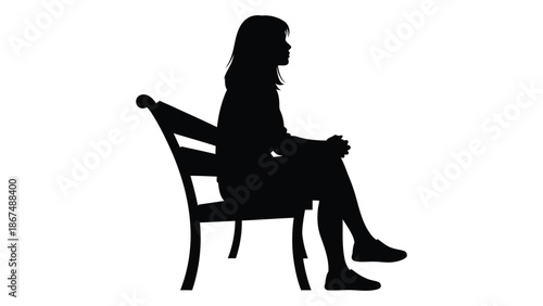 A silhouette of a person seated in a chair facing left