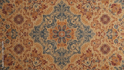 Vintage patterned carpet design with floral motifs and intricate details.