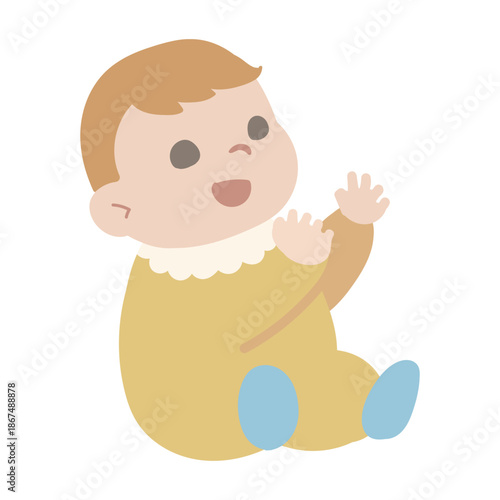 Illustration of a smiling baby facing right with arms outstretched