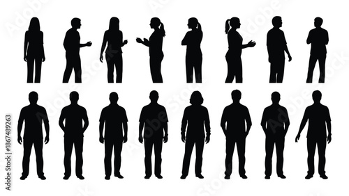 A collection of diverse black silhouettes depicting people in various poses