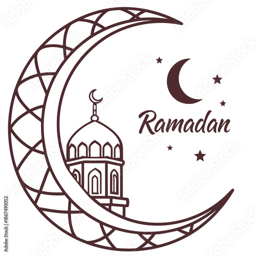 Clean Line Art Ramadan Calendar Crescent Icon - Islamic Design