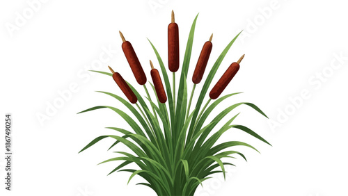 Illustration of cattails in a serene wetland environment from a front viewpoint