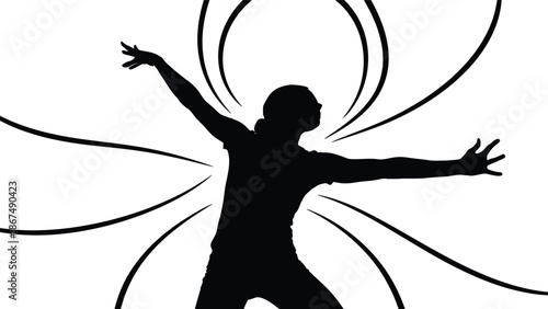 Silhouette of a person with arms outstretched in dynamic motion