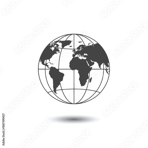 World Globe Earth Icon with Grid Lines