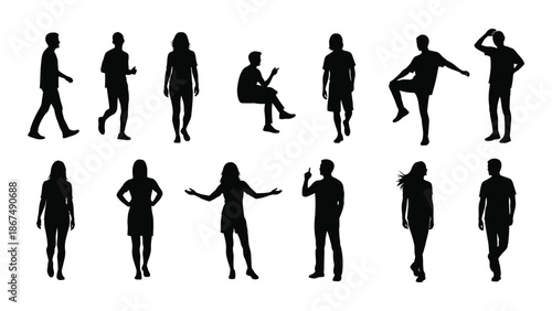 Silhouettes of people in various dynamic poses and activities a diverse collection