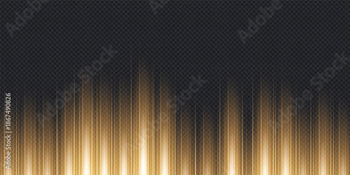 An abstract gold vector illustration features glowing light lines and shiny wave effects on a dark backdrop to create a bright motion design