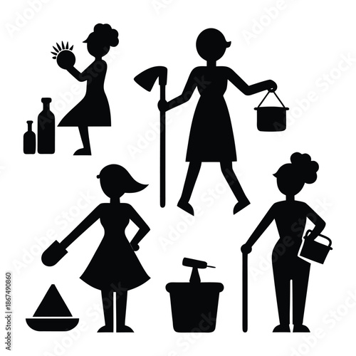silhouettes of cleaning people