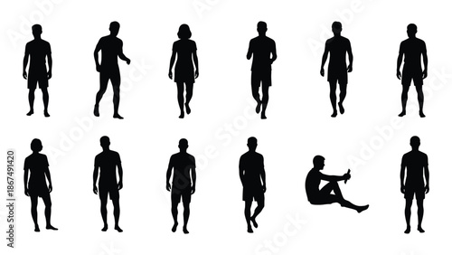 Silhouettes of people in various poses and actions isolated on white