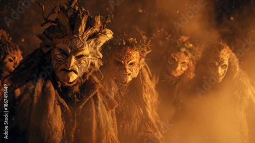 Whispers of the Rauhnacht: Masks Beneath the Bavarian Moon. Gernerative AI