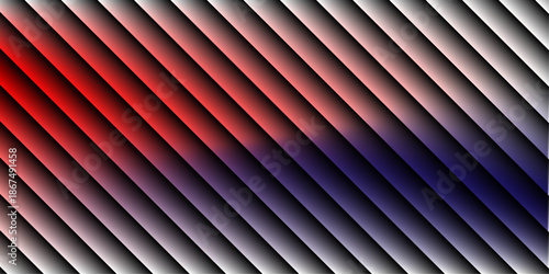 Ribbed neon glass 3d background with vertical striped texture, bright red blue gradient. Luminous transparent surface with lighting effect.	