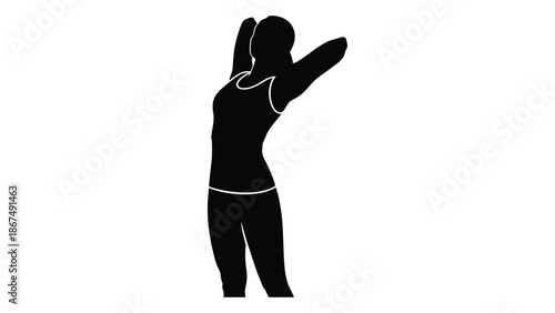 Silhouette of a woman stretching with arms raised above her head