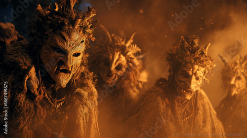 Whispers of the Rauhnacht: Masks Beneath the Bavarian Moon. Gernerative AI