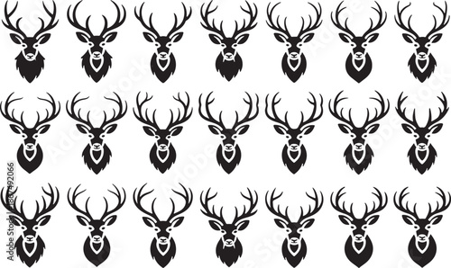 Collection of stylized deer heads with antlers Vector.





