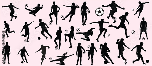 Collection of Football Sport silhouettes in different positions 