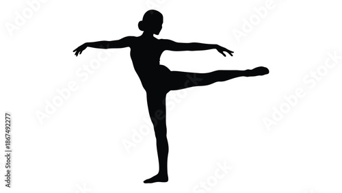 Silhouette of a female dancer in a graceful pose balancing on one leg