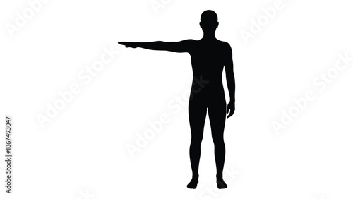 Silhouette of a person with arm outstretched posing against a white background