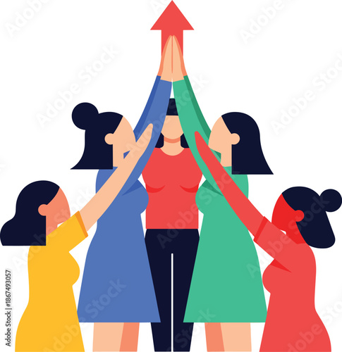 Women lifting leader together symbolizing empowerment flat vector