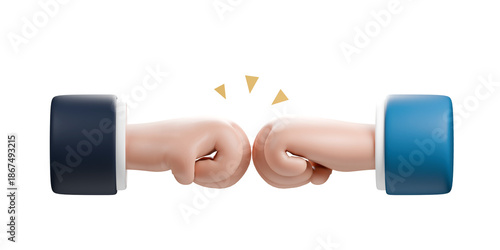 3D cartoon hand punch or fist bump. Success, teamwork, agreement, and partnership concept.
