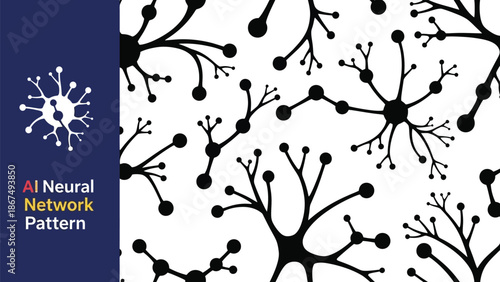 Black outline neural network abstract seamless pattern