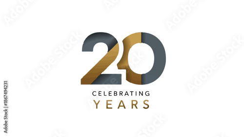 Metallic Gold and Grey 20 Years Anniversary Logo Design