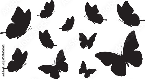 Black butterfly silhouettes arranged in a circular pattern on white background 5