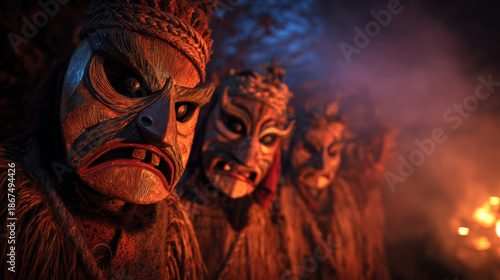 Whispers of the Rauhnacht: Masks Beneath the Bavarian Moon. Gernerative AI