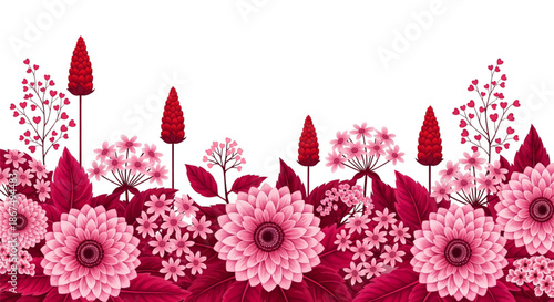 Vibrant Pink Floral Border for Romantic Spring Celebrations, Weddings, and Feminine Branding Designs