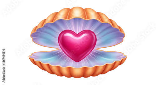 ```
Romantic Glowing Pink Heart in Open Seashell for Valentine's Day Love Gift Proposal Wedding Jewelry