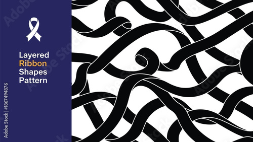 Black outline abstract ribbon tangle seamless pattern