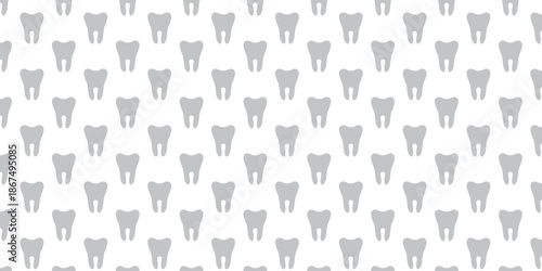 Seamless pattern of gray teeth icons on a white background, ideal for dental care and hygiene related designs