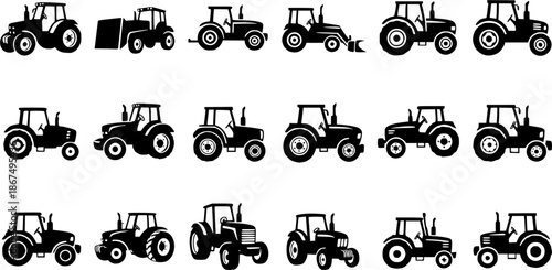 Tractor icon vector set. Farm tractor Illustration sign collection. Agricultural machinery symbol or logo.

