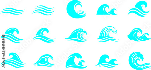 Wave vector icon set. Water waves illustration sign collection. Water symbol. Ocean logo. Sea icons web set.
