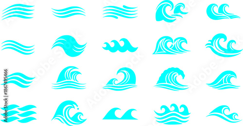 Wave vector icon set. Water waves illustration sign collection. Water symbol. Ocean logo. Sea icons web set.
