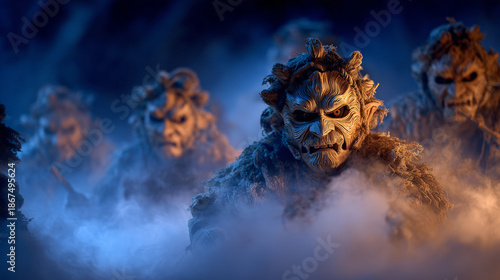 Whispers of the Rauhnacht: Masks Beneath the Bavarian Moon. Gernerative AI