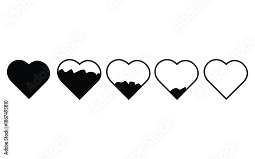 Heart progress level icons showing love meter filling stages minimal design