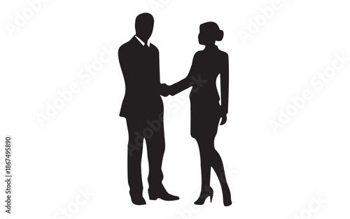 Silhouette of businessman and businesswoman shaking hands for successful deal
