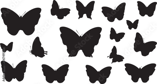 Black butterfly silhouettes on white background nature 36