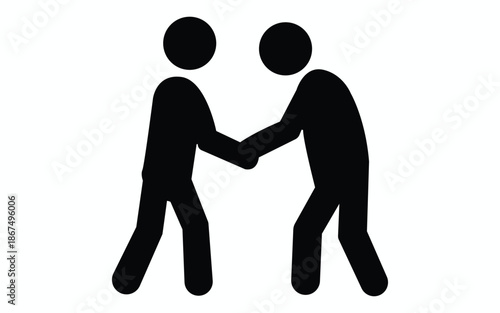 Simple pictogram of two people shaking hands representing agreement and trust