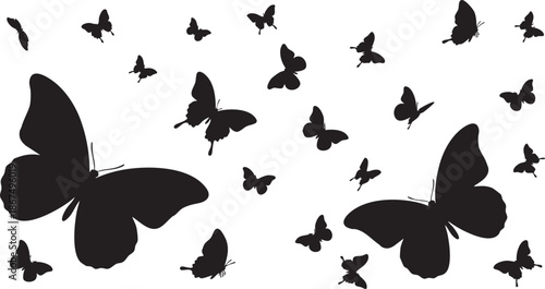 Black butterfly silhouettes on white background with varying sizes and orientations 1