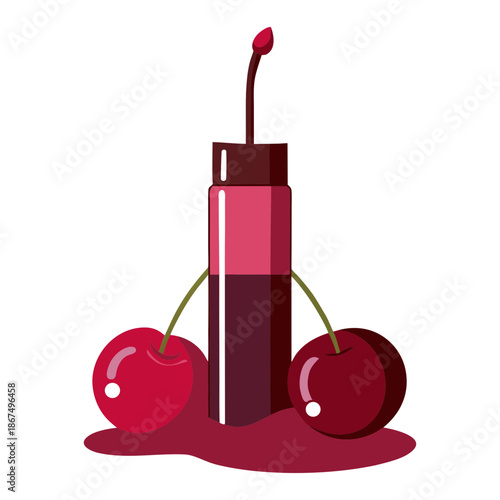 Vector art illustration of a luxury lipgloss product with cherry fruit