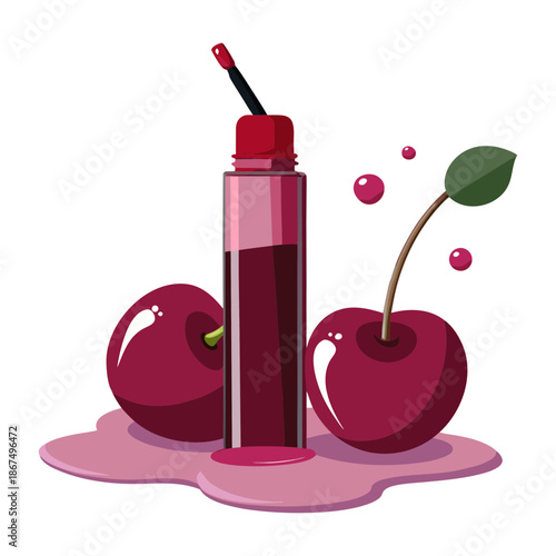 Vector art illustration of a luxury lipgloss product with cherry fruit