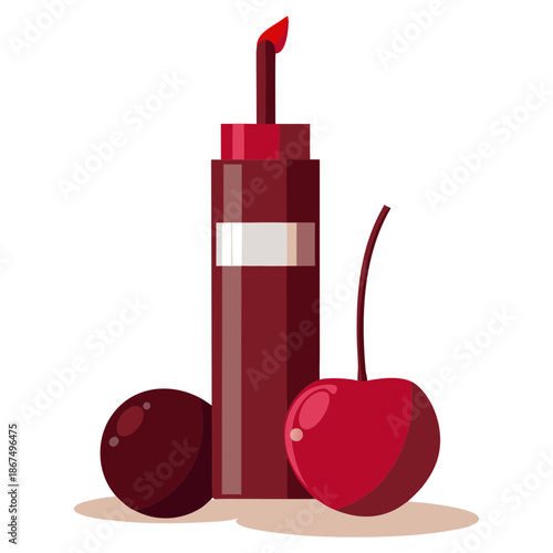 Vector art illustration of a luxury lipgloss product with cherry fruit
