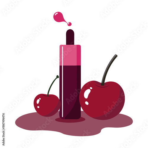 Vector art illustration of a luxury lipgloss product with cherry fruit
