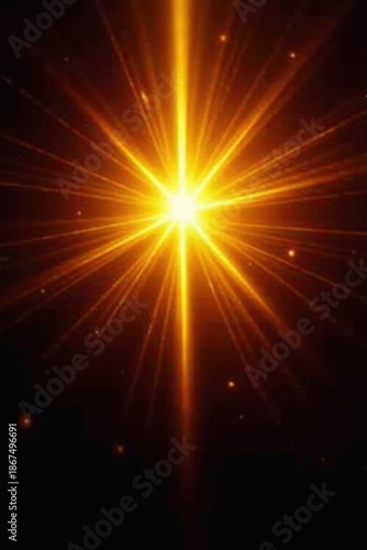 Intense golden light, sharp starburst effect, radiating brilliance, celestial, golden, beam
