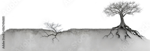 Tenacious tree with visible roots symbolizes endurance and heritage in calm surroundings