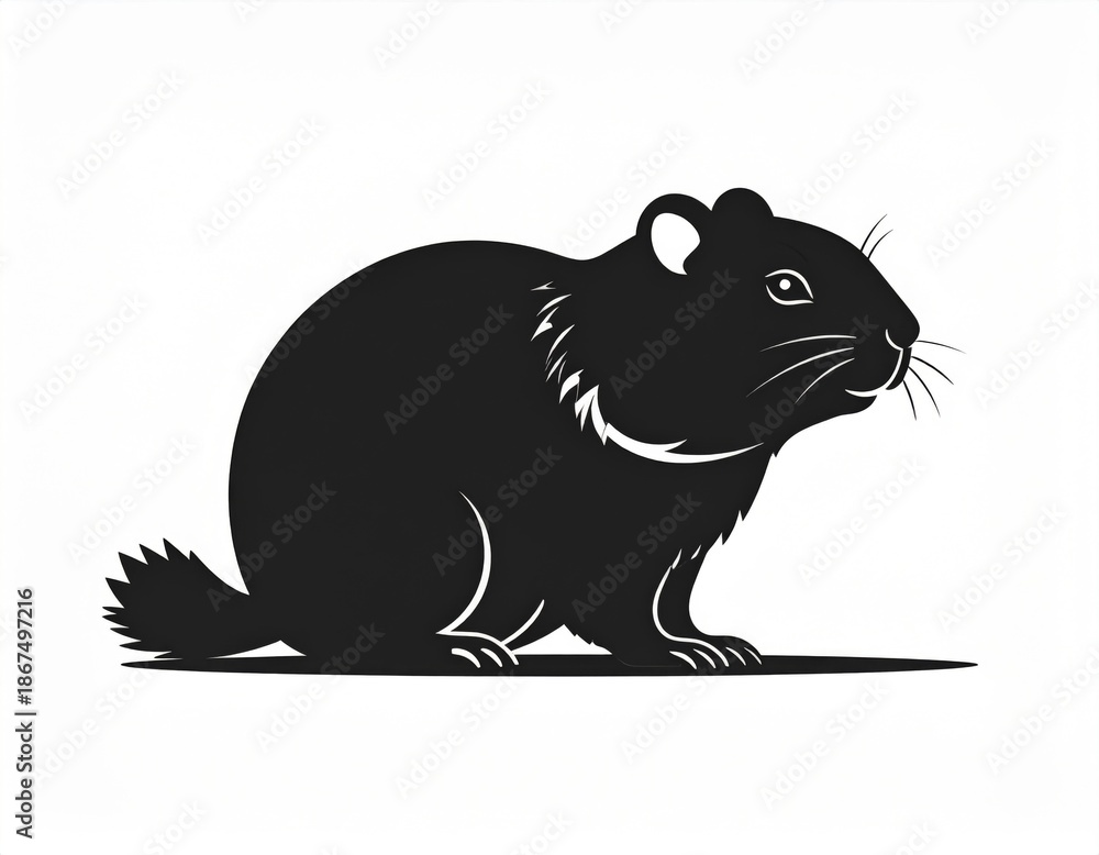 Fototapeta premium Silhouette of a Dark Rodent Animal on White Background